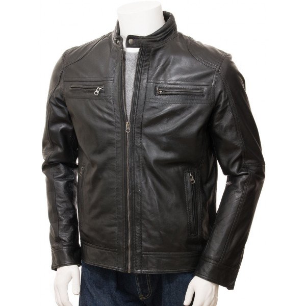 black leather biker jacket