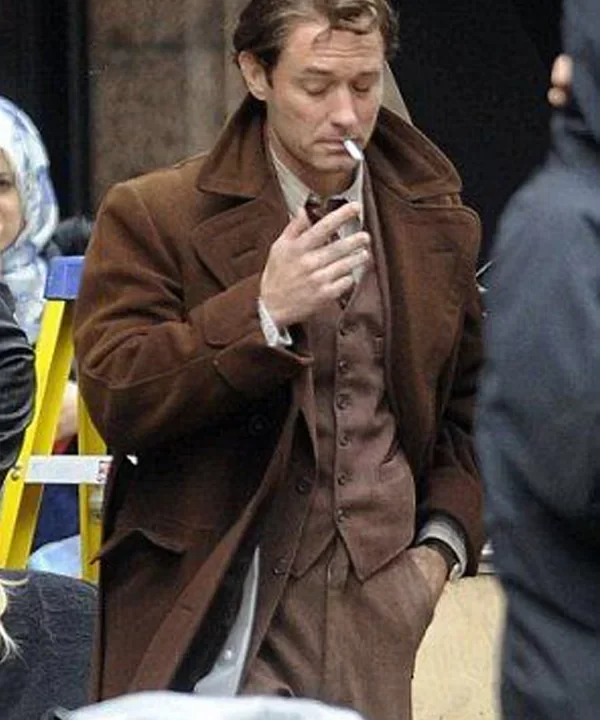 Jude Law Genius Brown Wool Coat | Classic Tailored Winter Overcoat