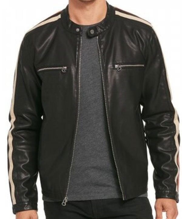Mens Racing Stripes Motorcycle Leather Jacket