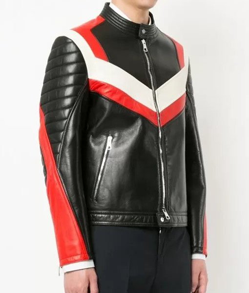 Red and White Panelled Leather Jacket