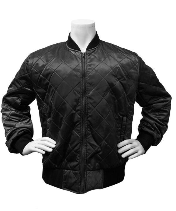 Mens Black Quilted Bomber Jacket