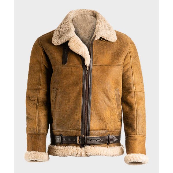 Aviator Mens Brown Sheepskin Shearling B3 Leather Jacket