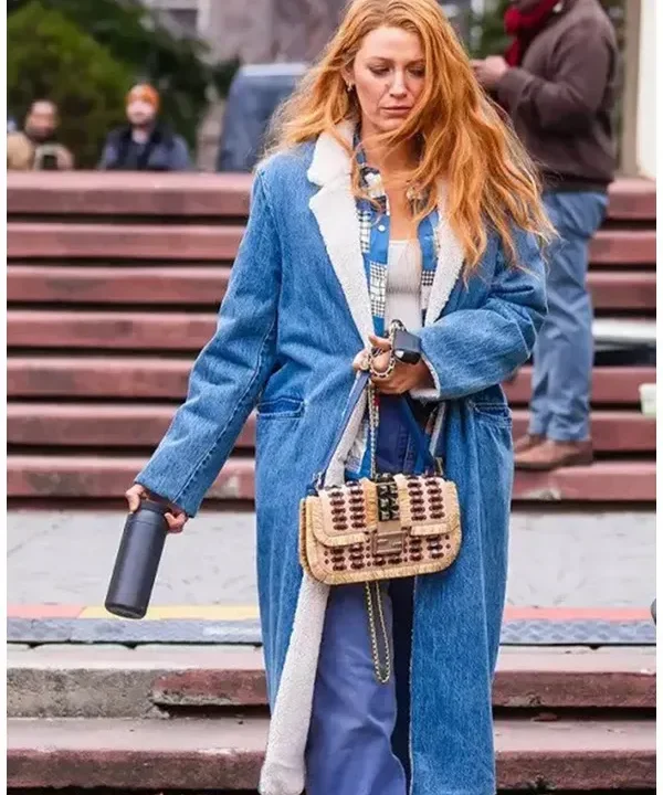 It Ends With Us 2024 Blake Lively Blue Denim Shearling Coat
