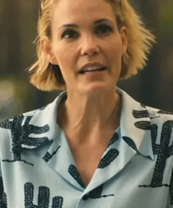 The White Lotus S03 Leslie Bibb Blue Cactus Print Shorts Set