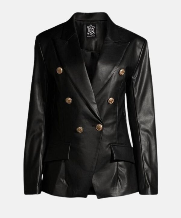 Double Breasted Black Leather Blazer Womens Kim