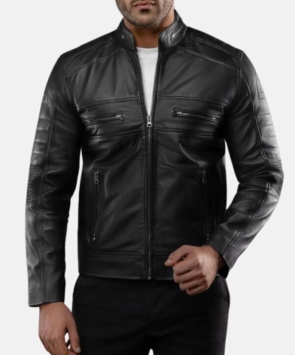 Cafe Racer Black Leather Jacket Mens