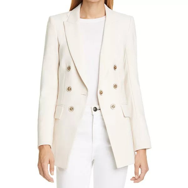 Double Breasted White Wool Blazer Women
