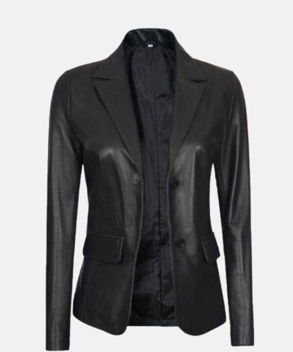 Black Leather Two Button  Blazer Womens