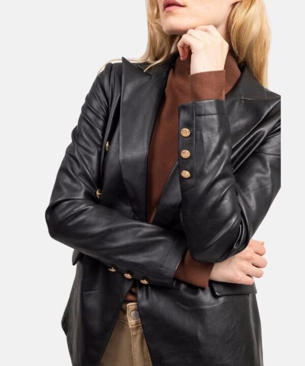 Double Breasted Women’s Black Leather Coat
