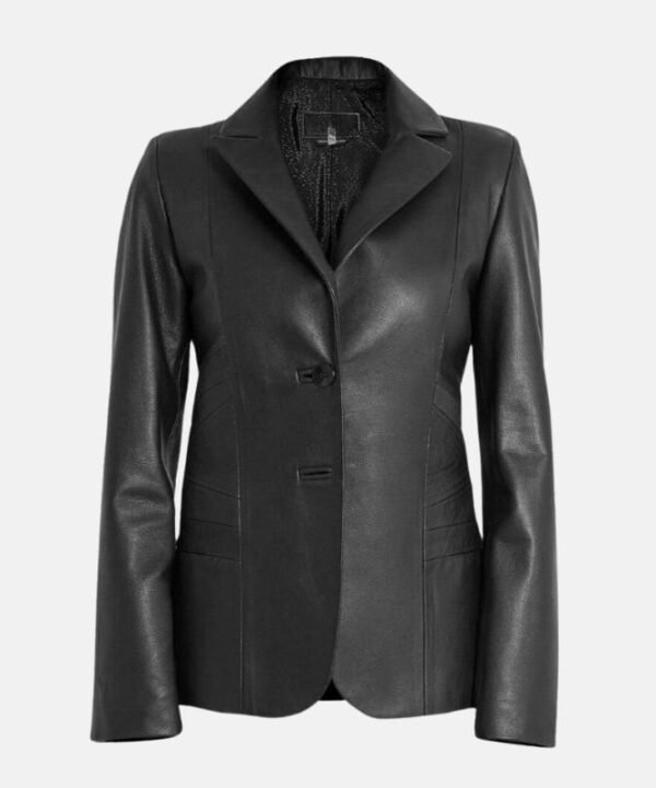 Classic Premium Womens Black Leather Blazer