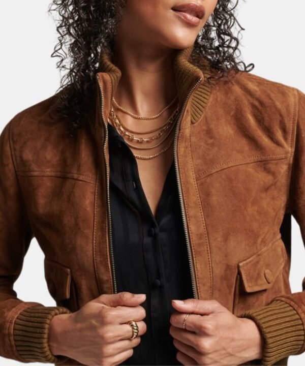 Brown Suede Classic Womens Bomber Jacket